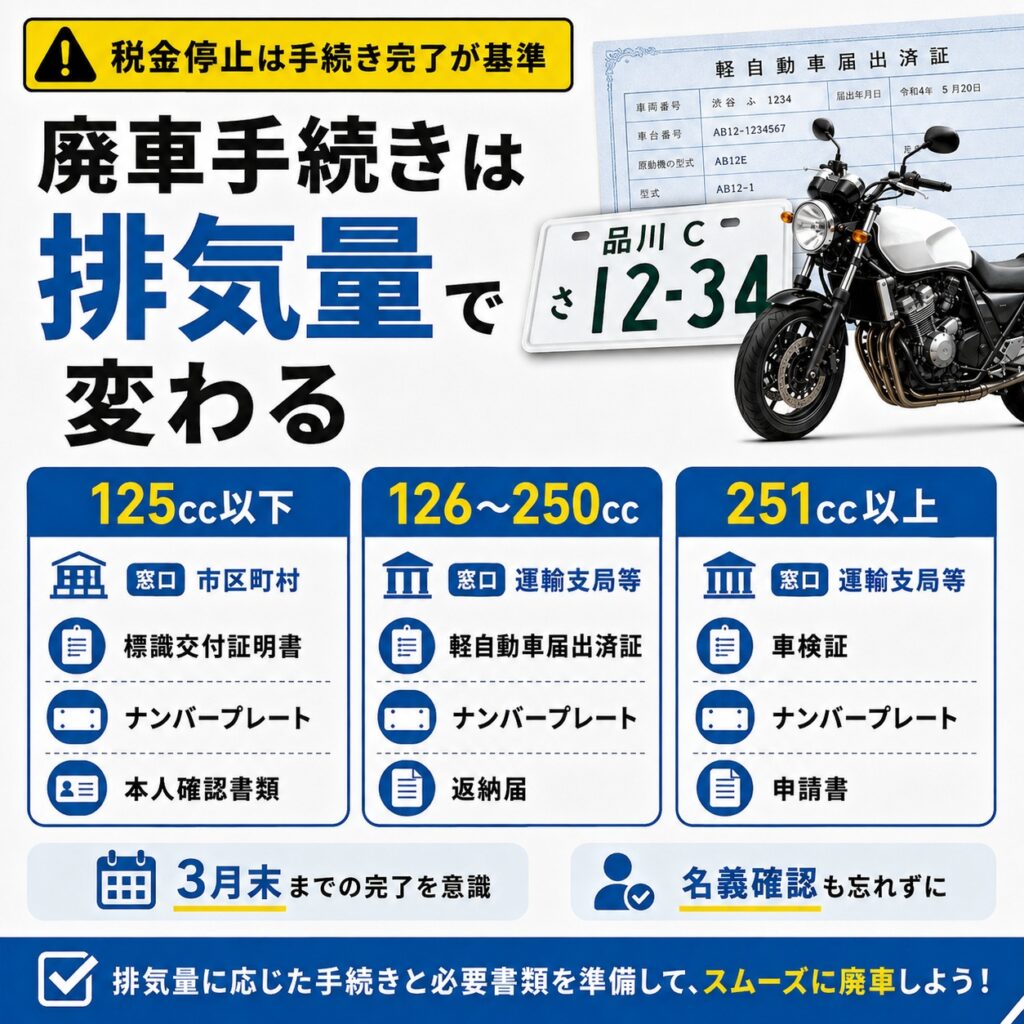 バイク処分前に必要な廃車手続きと書類を確認する