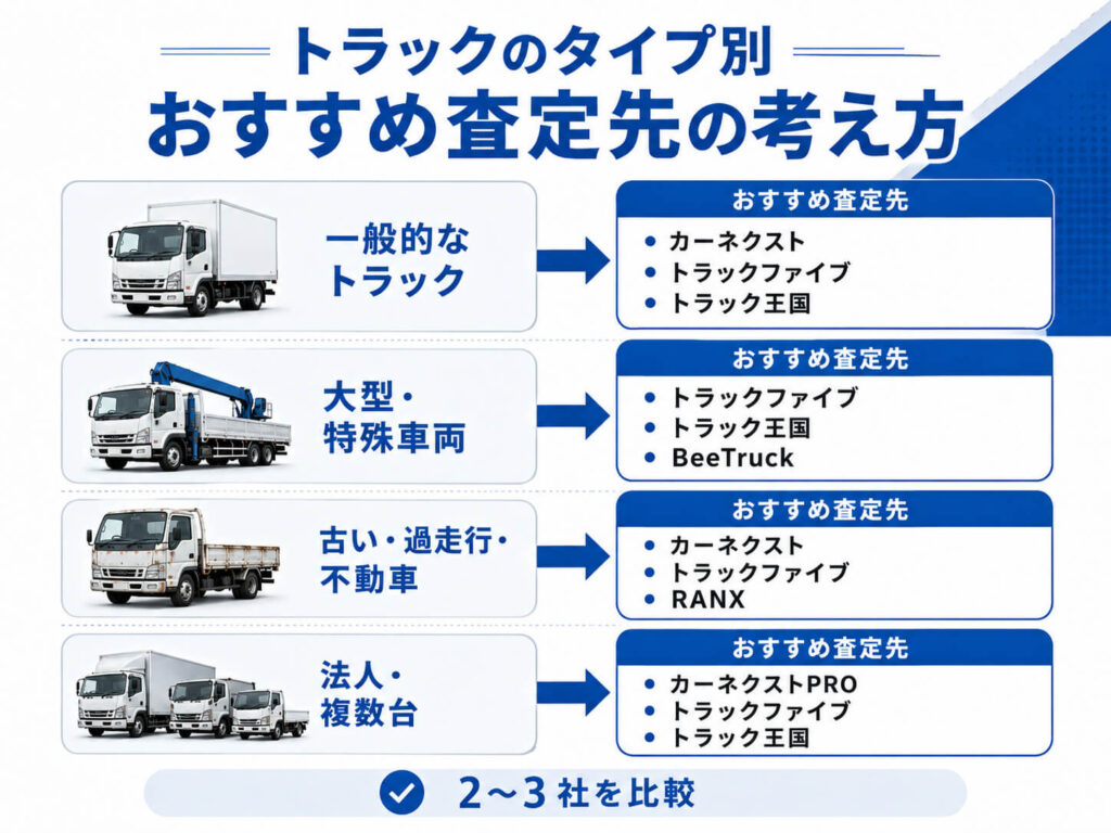 トラック買取のタイプ別査定先