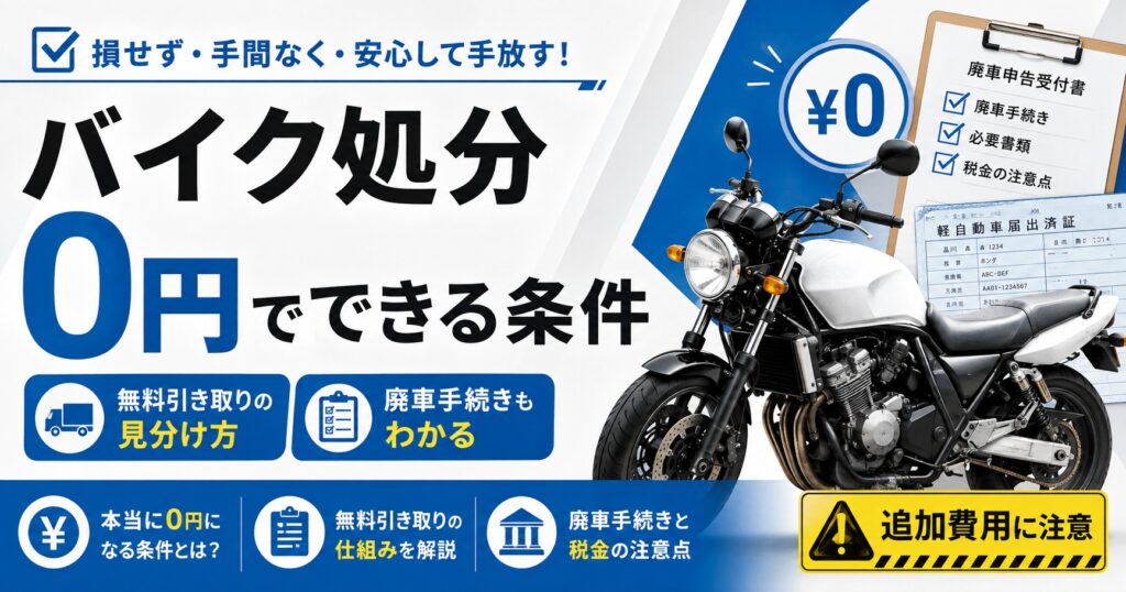 バイク処分は無料でできる【費用ゼロの条件】引き取り方法と廃車手続き
