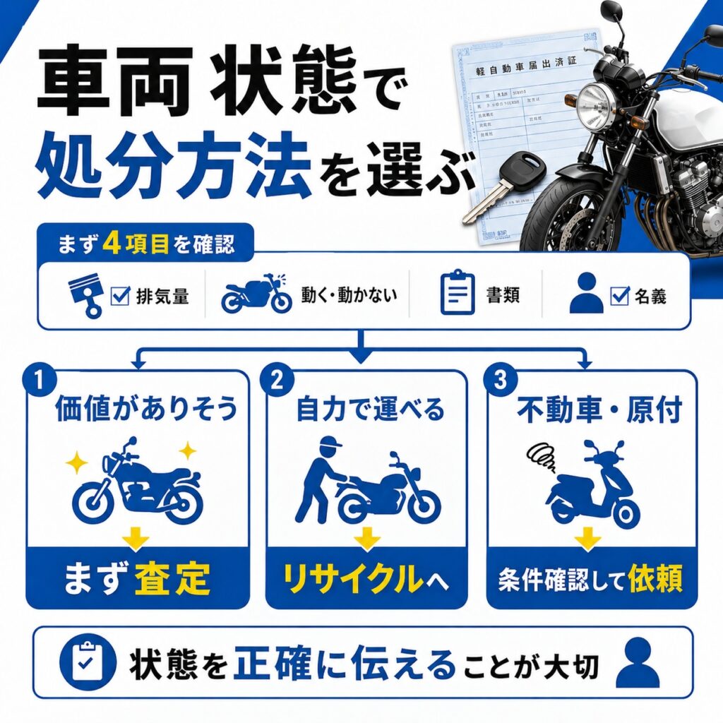 無料でバイクを処分する方法は車両状態で選ぶ